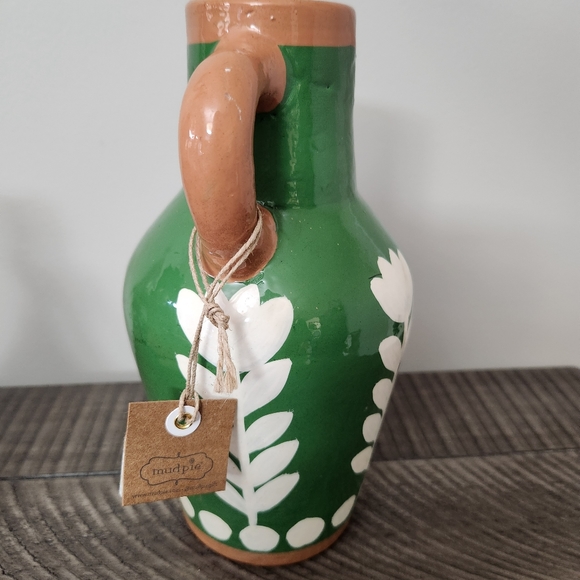 New Mud Pie Floral Dot Vase Jug Decor Stoneware Terracotta Green - Picture 6 of 6